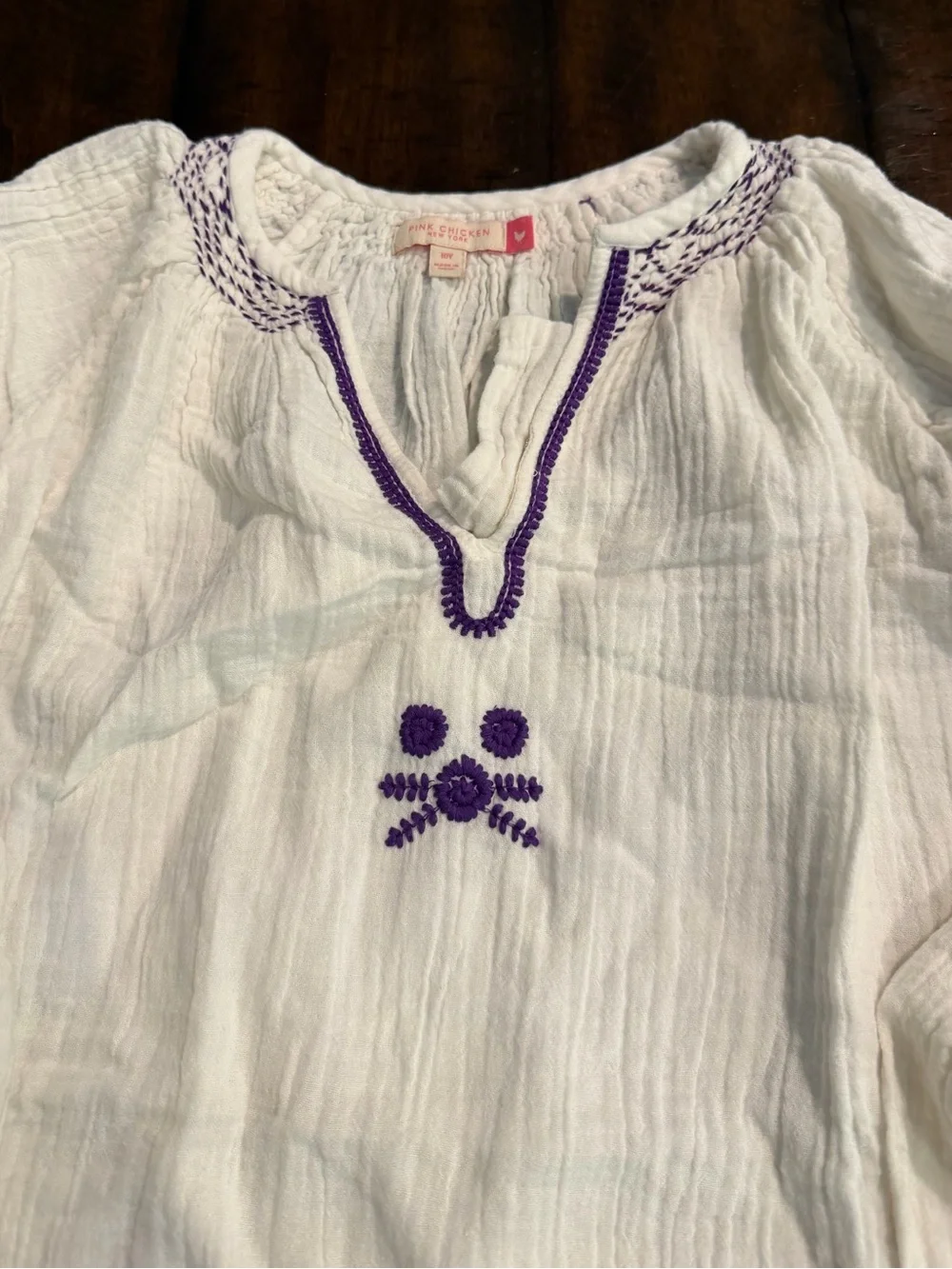 Pink Chicken White Gauze Cover-up with Purple Trim